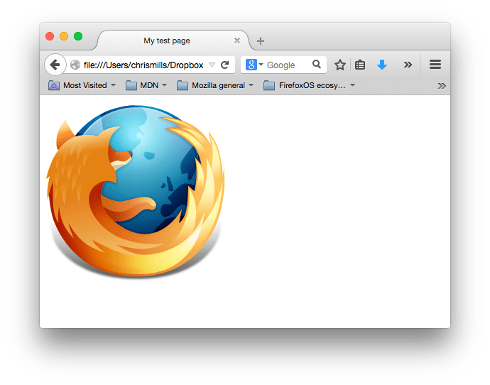 Ein Screenshot unserer einfachen Website, die nur das Firefox-Logo zeigt - ein flammender Fuchs, der die Welt umarmt